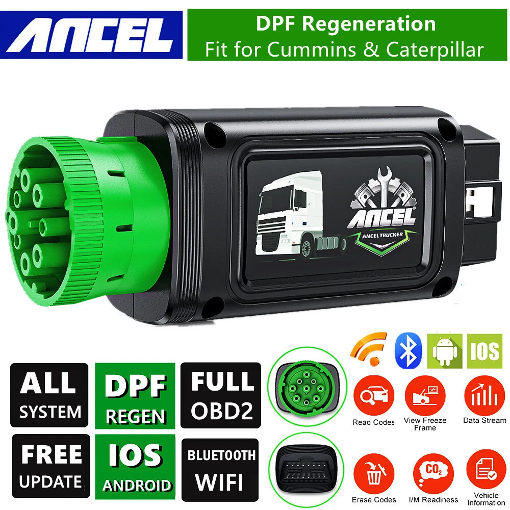 New Bluetooth OBD2 Scanner for Cummins Caterpillar Heavy Duty Truck DPF Regen Forced Regen ANCEL HD1