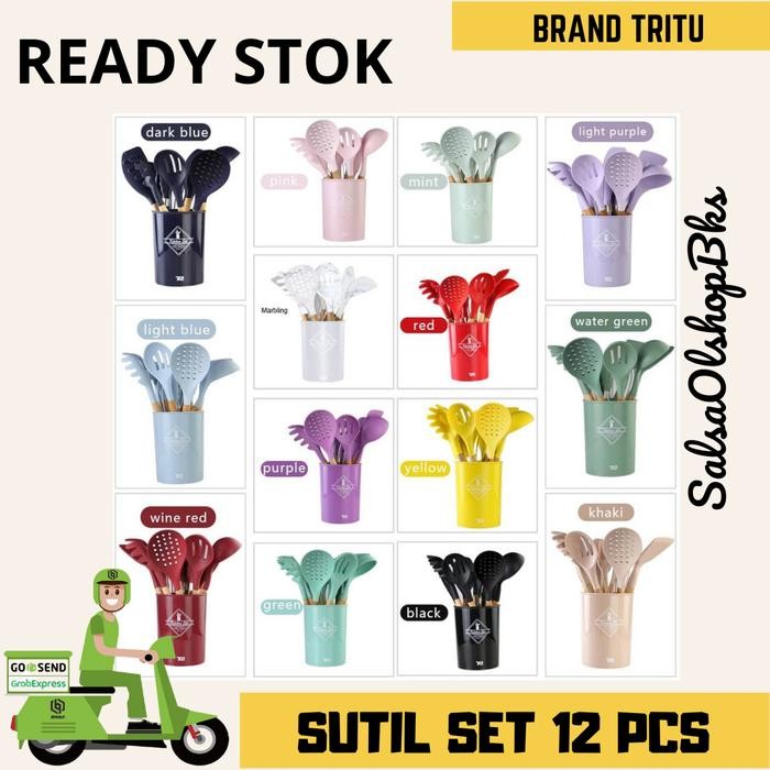 Bisa Spk Silicone Utensil Set 12Pcs Tritu Sutil Silikon Set Bpa Free 12Pcs