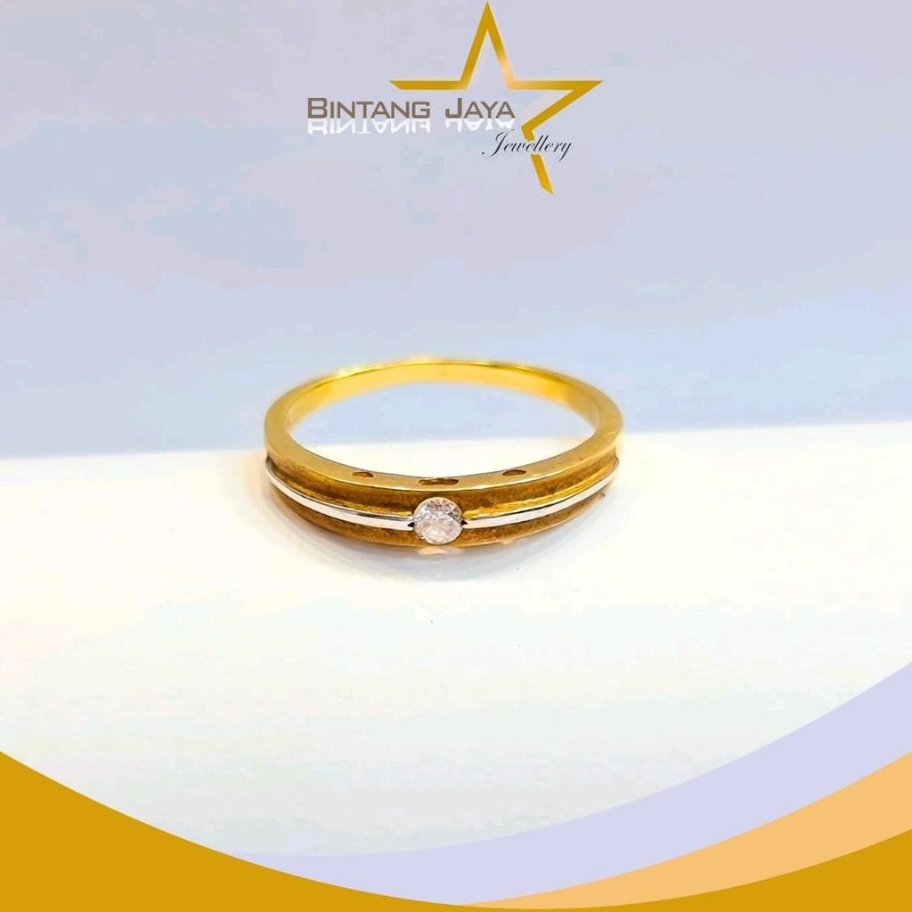 Cincin Emas 1 Mata - Kadar 16K - Berat 2,62 gram - Size 17 - Simpel dengan Satu Mata Berkilau (LJ)
