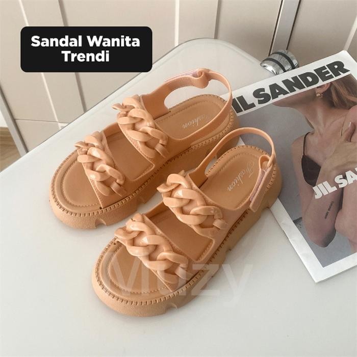 Muzy Sandal Wedges Tali Wanita Sandal Wedges Slop Wanita HSN205