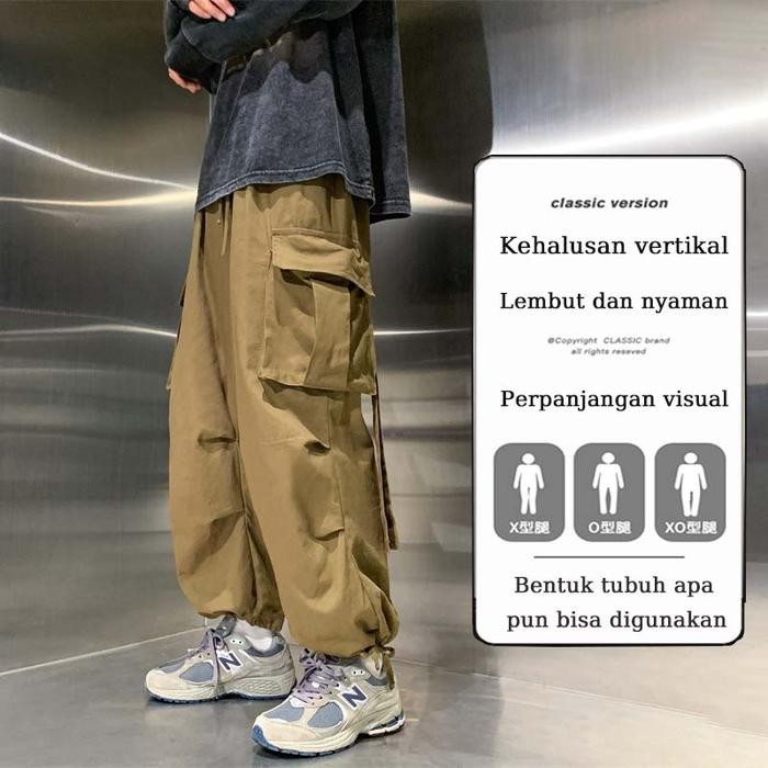 Fitras Collection - Celana Cargo Pria Unisex Hitam Celana Pria Keren Celana Longgar Pria Korean