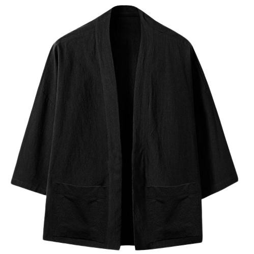 Kimono Jepang Pria Wanita Outer Hitam Polos Cardigan M L Xl Xxl 2L 2Xl Pasti Ori