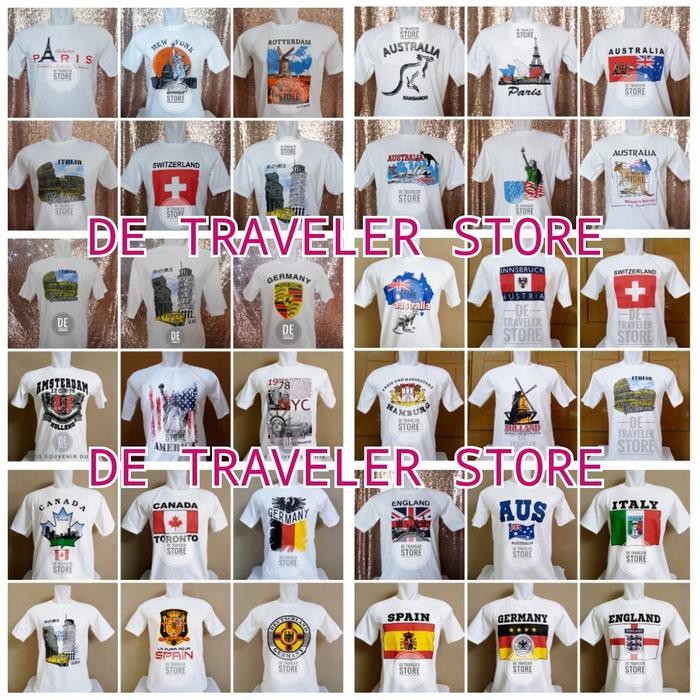 Pilihan- Grosir Kaos Negara Asia Eropa Amerika Australia Putih