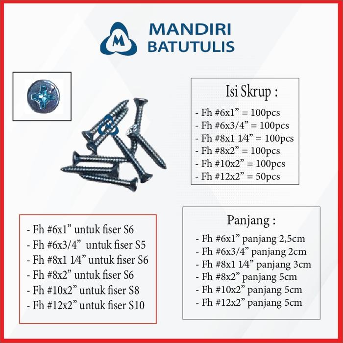Pilihan- Skrup Fh Fisher S6 Sekrup Fiser Fab Sekrup Sds #8X1 1/4" #8X2"