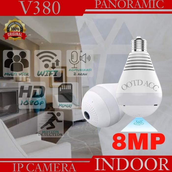 CCTV Wifi Panoramic 360 derajat 1080P Lampu IP Kamera CCTV 3D VR V20D