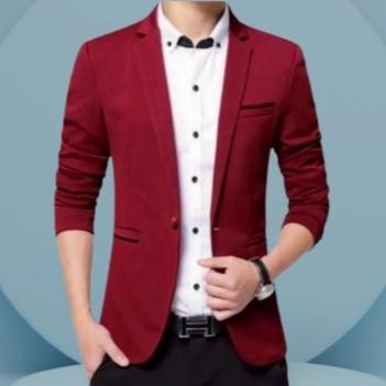 ASLI Blazer Pria Casual Jas Slimfit Merah Maroon READY STOCK