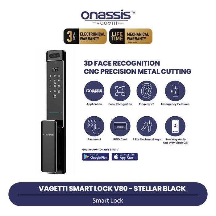 Onassis Vagetti Smart Lock V80 Pro - Kunci Pintu Digital Face Unlock 3D Sidik Jari App Control
