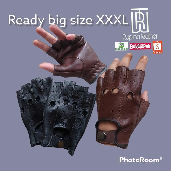 sarung tangan motor kulit asli half pria ready big size jumbo XXXL terlaris