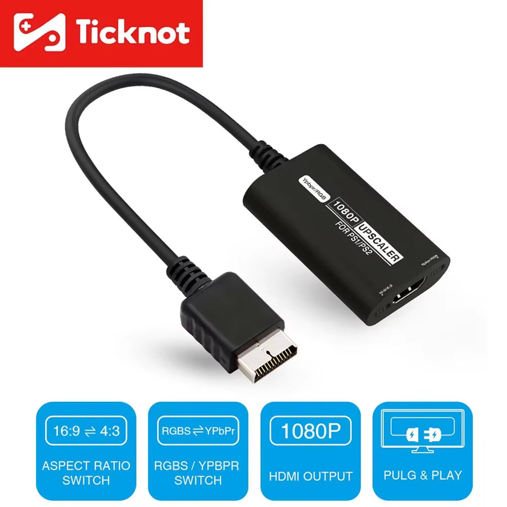 Terbaik TicKnot HDMI Converter For PS2/PS1 Game Consoles With RGB to YPbPr Switch Video Adapter For 