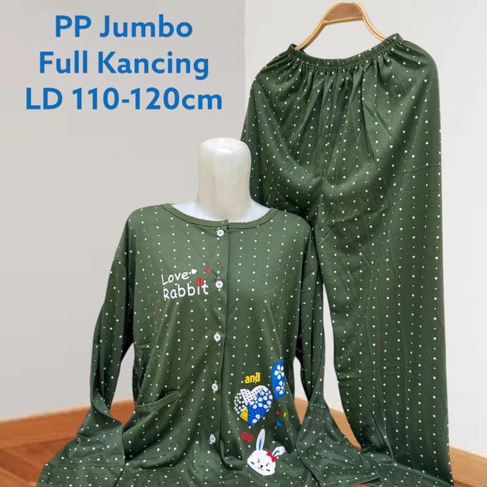 6XB6  Set Babydoll Full Kancing Pp Jumbo Bahan Kaos Lengan Panjang Celana Panjang Baju Tidur