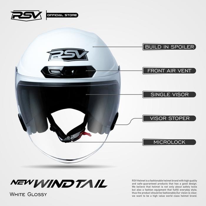 HELM Half Face RSV NEW WINDTAIL WHITE GLOSSY Motorcycle - RSV Helmet