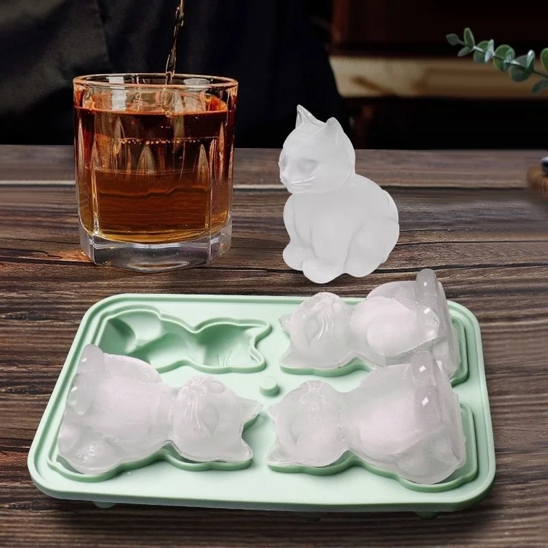 3D Animal Mold With Funnel Silicone Cute Cat Trays For Whiskey Wine Cocktail Chocolate Mould Summer 