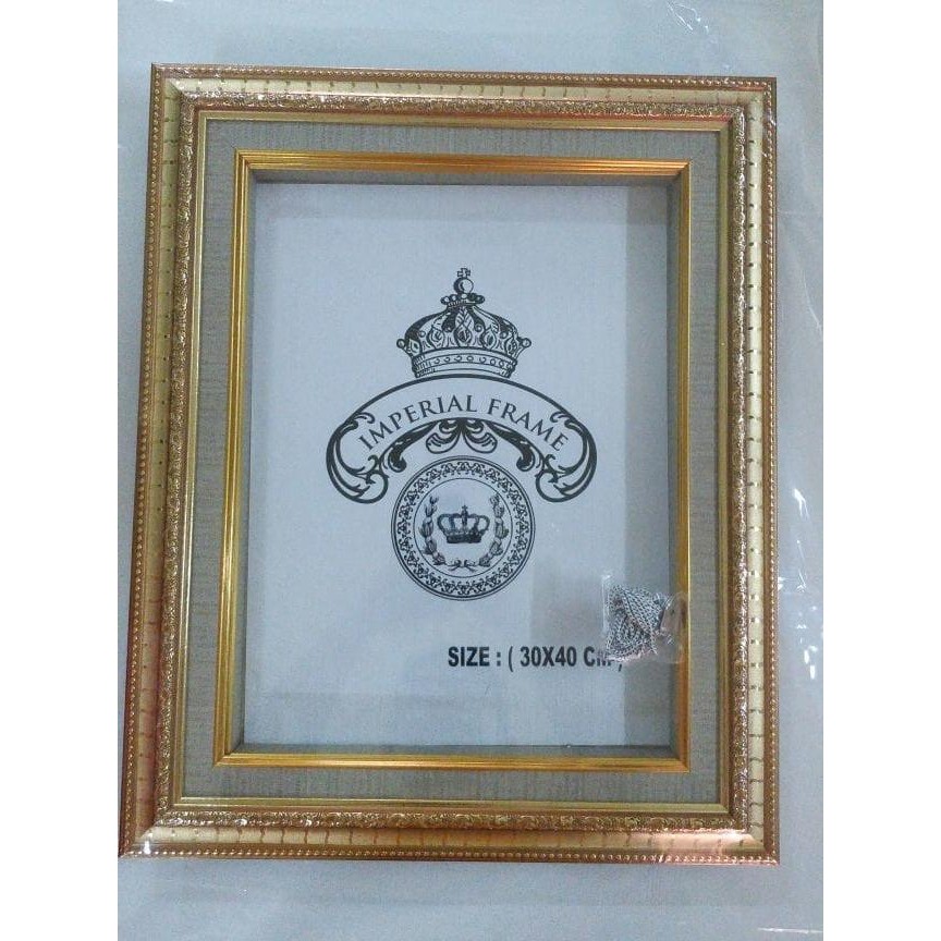 Bingkai/Pigura/Frame (30x40 cm) Mahar/Scrapbook (3D/Box) Gold Linen