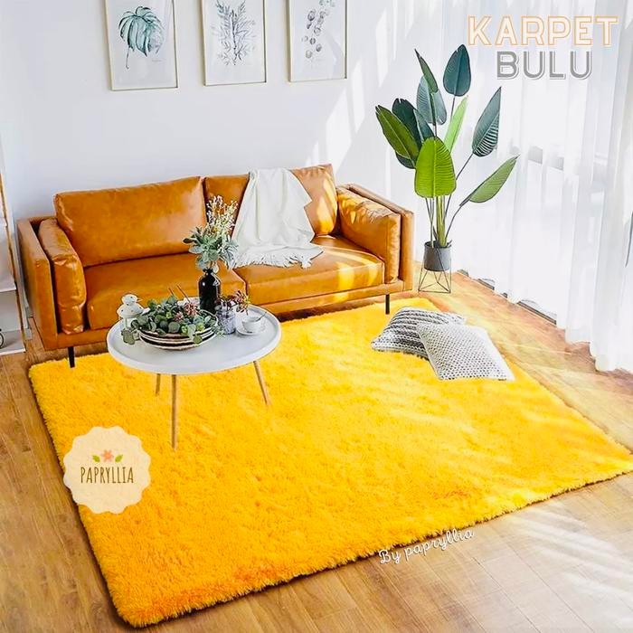 TERLARIS Karpet Lantai Kasur Bulu Rasfur 150x100cm + Busa Tebal 2cm ( Orange ) READY STOCK