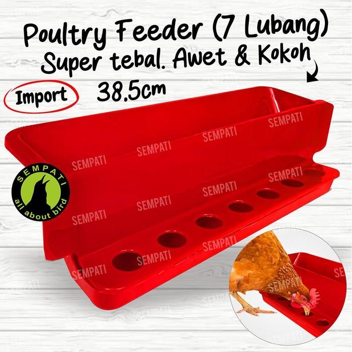 ces0- Sempati Tempat Makan / Pakan Ayam Dan Burung Puyuh Lubang 7 Otomatis Merah Wadah Makan