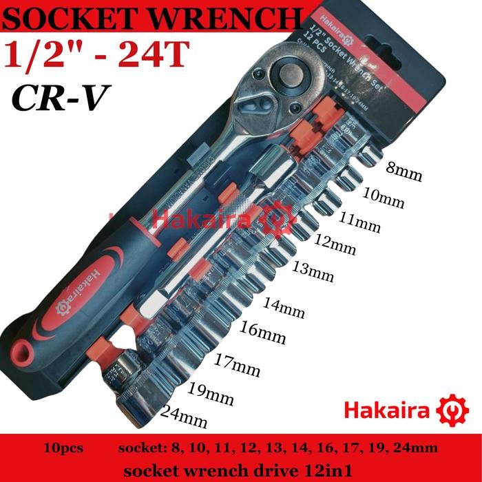 KUNCI SOCKET SET 1/2" - 10 SET (24T) CR-V RACTHET WRENCH SOCKET