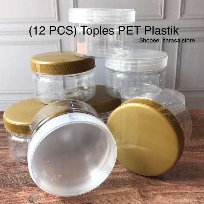 (12 PCS) Toples Jar Plastik PET Gold Putih 300 600 750 1000 ml gr gram