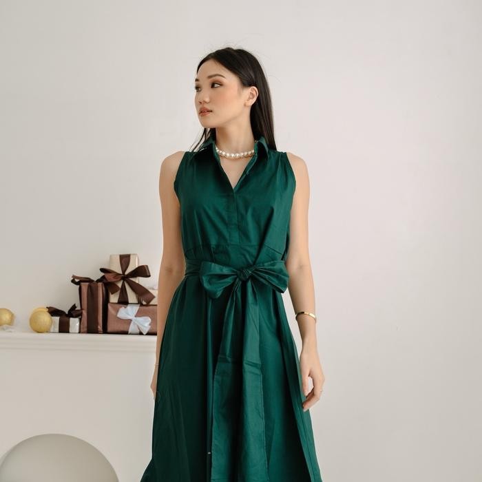 CAROLINE DRESS - MIDI DRESS WANITA CASUAL KATUN PREMIUM EMERALD NATAL EDITION