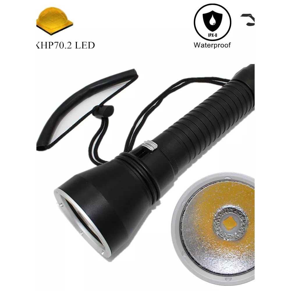 XHP70.2 LED Diving Flashlight Yellow Light XHP70 DiveTorch Waterproof Spearfishing Lamp Underwater