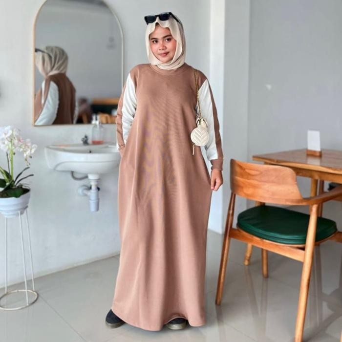New Lokal By Fx - Gamis Knit JPN Lengan Kombinasi // Gamis Muslim Dewasa