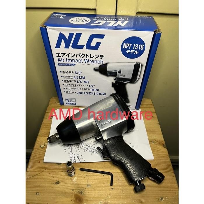 Nlg Npt1316 Mesin Air Impact Wrench 1/2" Bukaan Mata Sock Angin Korea