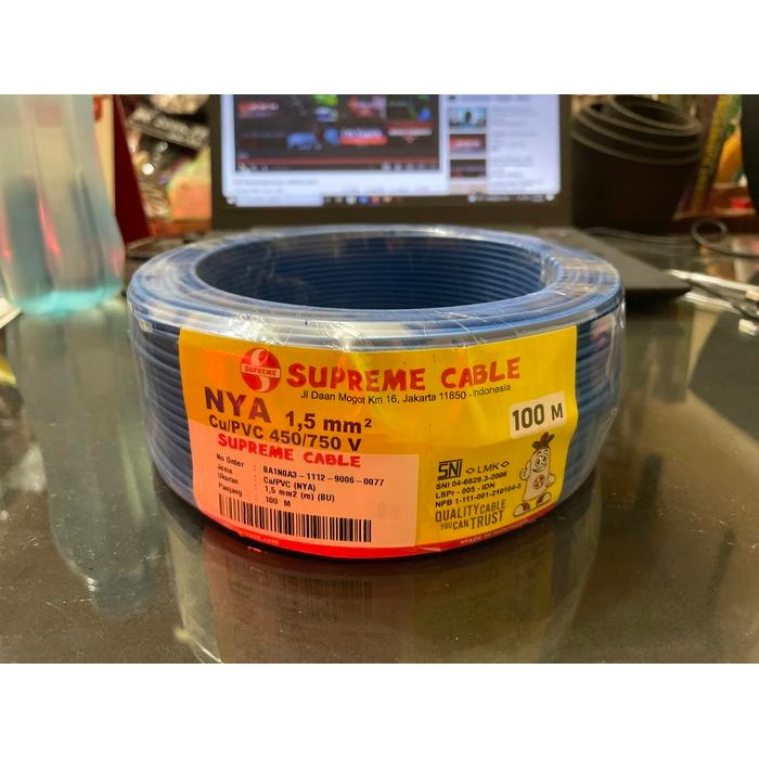 Kabel Nya / Tunggal 1.5 Mm Biru Supreme / 100 Meter / Nya 1,5 Mm