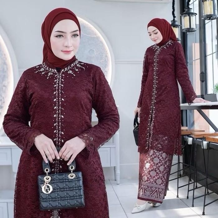 ORIGINAL Kebaya Modern Tunik Payet Rok Songket Mewah Elegan - Kebaya Pesta - Kebaya Wisuda - Kebaya