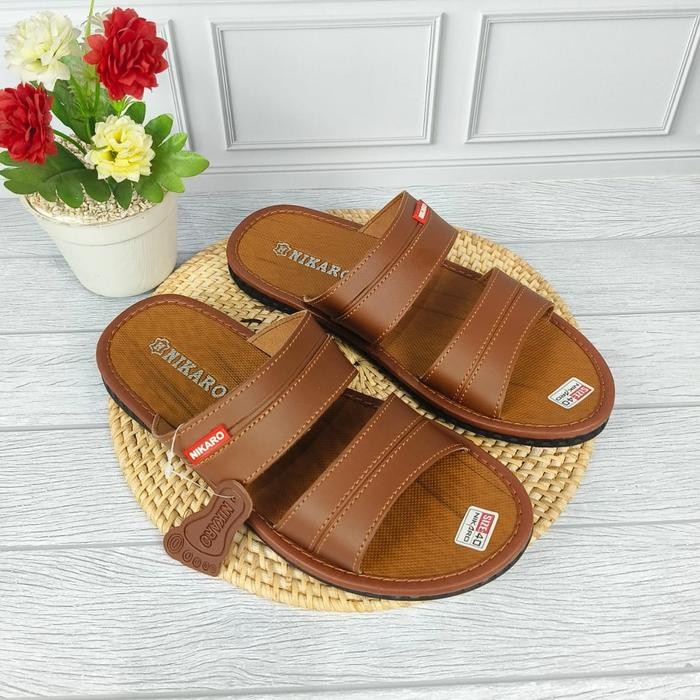 Super Sandal Pria Kulit Sintetis Sol Karet Tidak Licin & Lentur Size 39-43. Sandal Selop Pria Ban