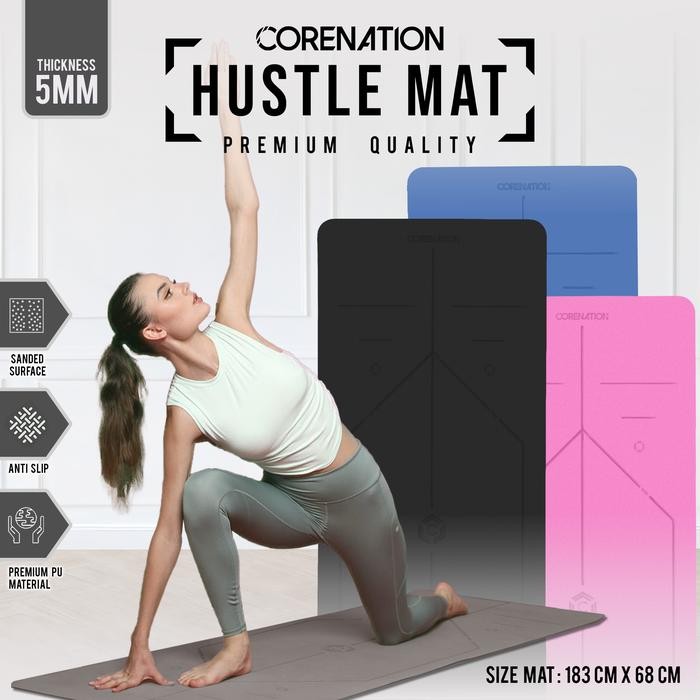 CoreNation Matras Yoga Hustle Mat 4.5MM Dan 5MM Workout Mat Anti Slip Yoga Mat Lux Matras Olahraga