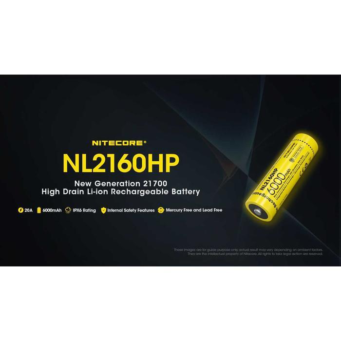NITECORE BATERAI 21700 RECHARGEABLE HIGH DRAIN 6000MAH 20A WATERPROOF - NL2160HP