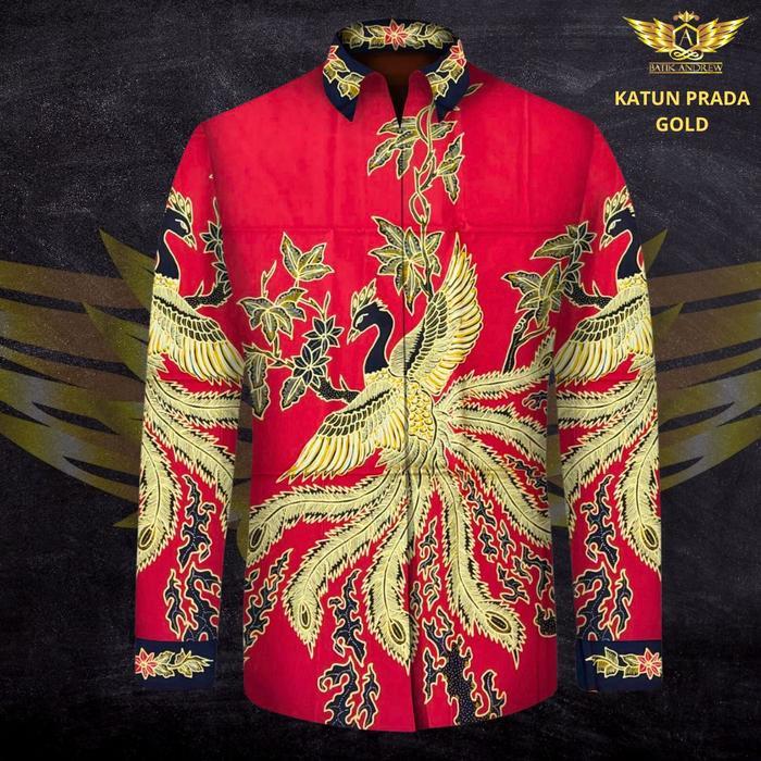 KATUN TULIS POLA PURADA TINTA EMAS MOTIF 3 BAHAN KAIN BATIK BURUNG PHOENIX API MERAH