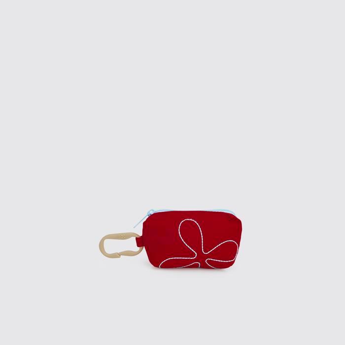 Exsport Keeper Coin Dompet Koin Nylon Kecil dengan Carabiner Merah Pouch, Red