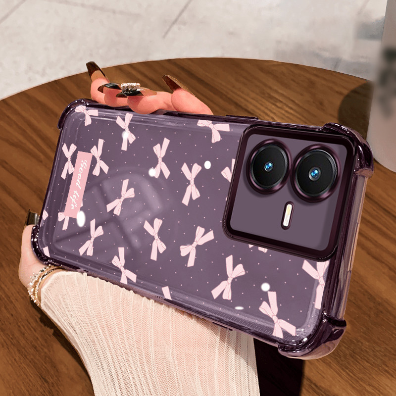 Casing Hp untuk VIVO Y22 Y22s Case Pink butterfly ribbon Kasing gaya Limited Cesing Airbag Kesing Si