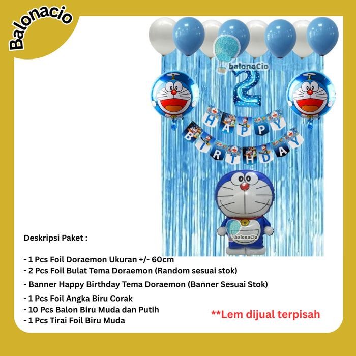 Paket Set Dekorasi Ulang Tahun Tema Doraemon Jumbo Balon Biru Putih