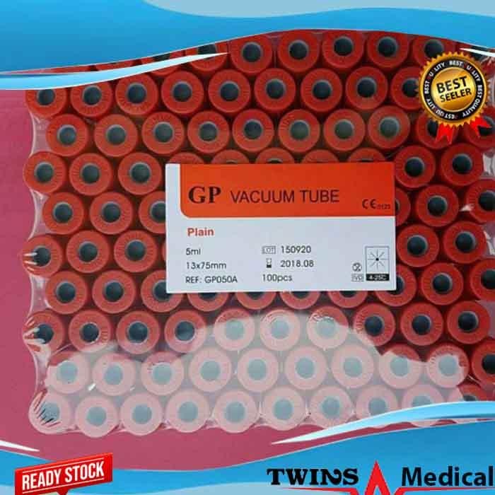 TABUNG VACUTAINER PLAIN 5ML TUTUP MERAH MERK GP TAB PLAIN 5 ML GP