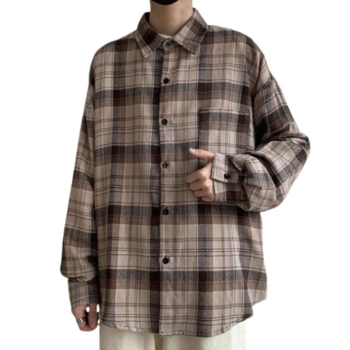 Kemeja Flanel Jumbo Pria Wanita Lengan Panjang XXL XXL 4XL