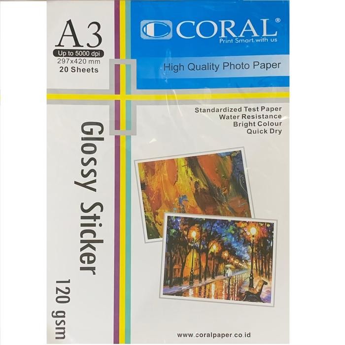 

CORAL KERTAS A3 GLOSSY STICKER 120Gsm isi 20 lembar
