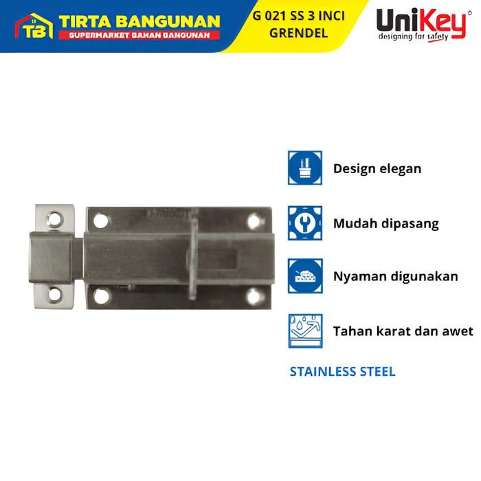 UNIKEY G 021 3" GRENDEL SLOT KUNCI PINTU JENDELA STAINLESS STEEL