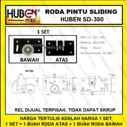 RODA PINTU LEMARI SLIDING HUBEN SD-380 RODA PINTU GESER HUBEN SD380