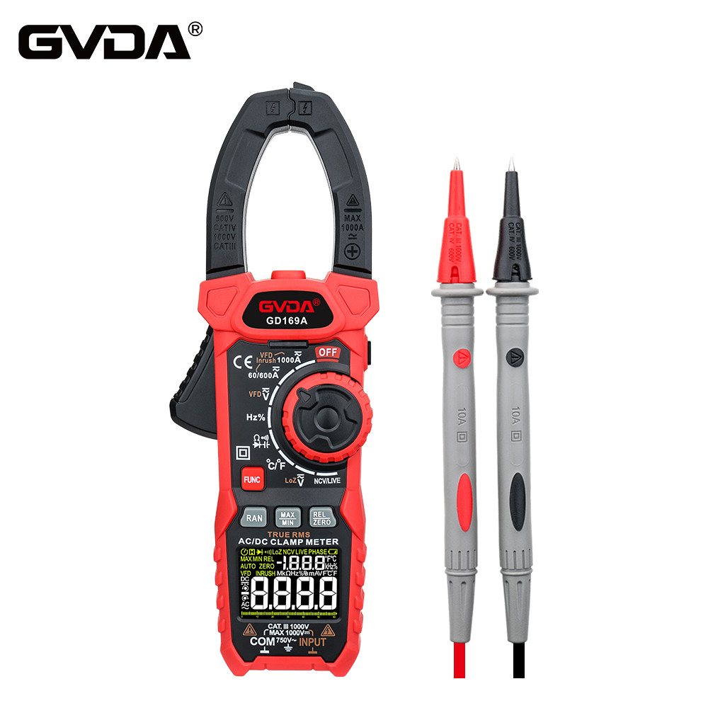 Terbaik GVDA Digital Clamp Meter Multimeter Auto Range True RMS NCV DC AC VFD Voltage Inrush Current