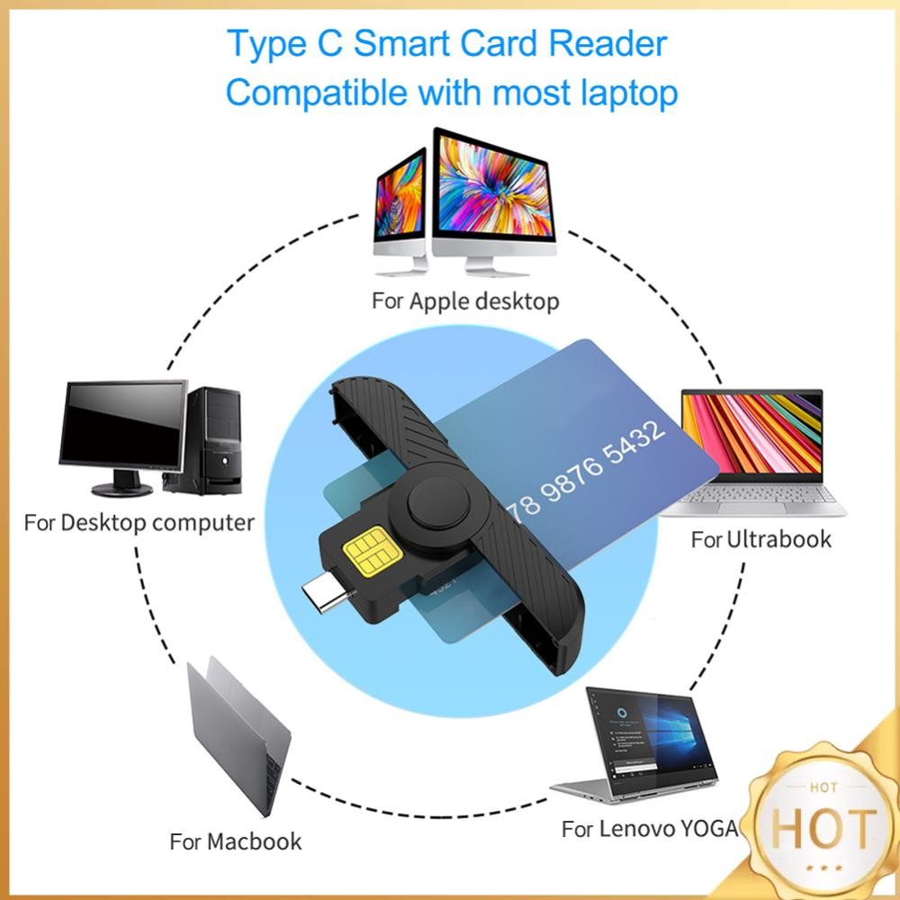 ID CAC Card Reader Type-C USB Common Access CAC ATM Card Visa Reader for SIM Chip ID Card for
