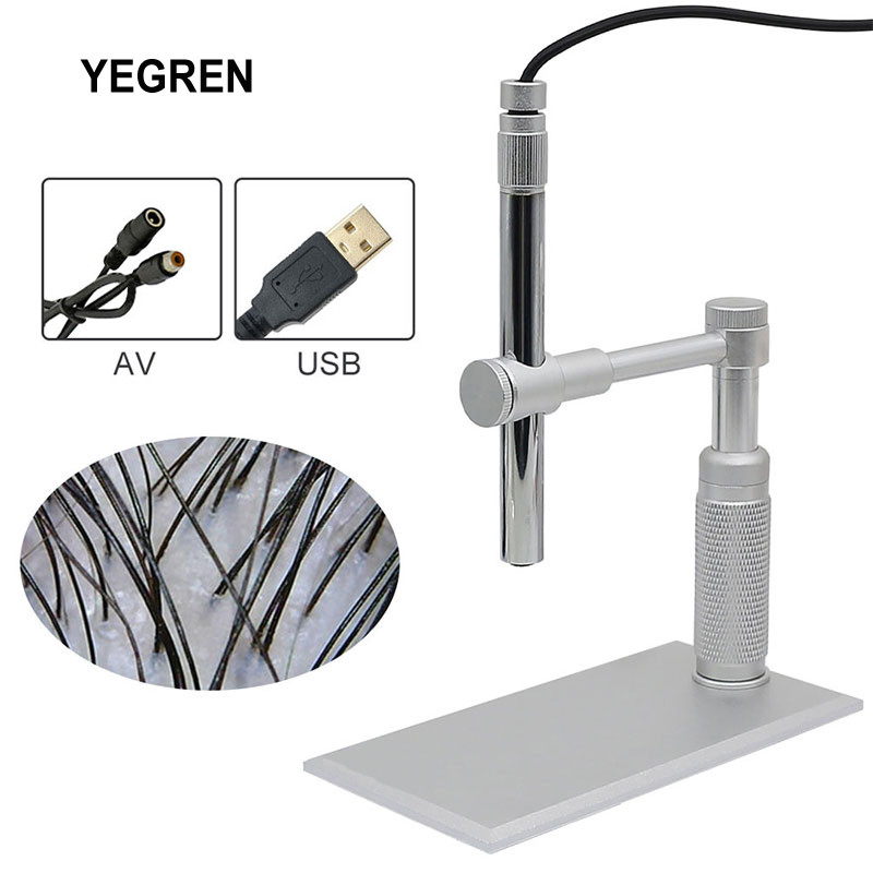 2MP 1-500X Zoom USB Microscope 8 LED Diameter 12mm AV Microscope with Metal Bracket Video Endoscope 