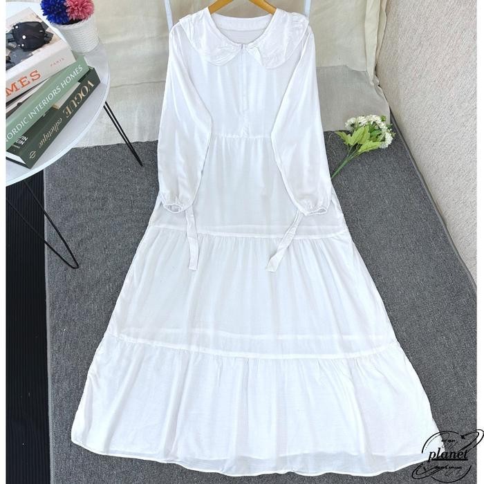 KirimCpT- Gamis Panjang Rayon Polos Wanita Dress Susun Resleting Tali Pinggang Gamis Hitam Putih