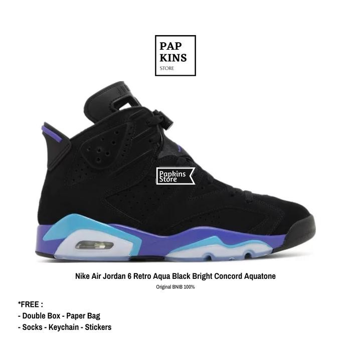 sepatu nike air jordan 6 retro black bright concord aquatone original
