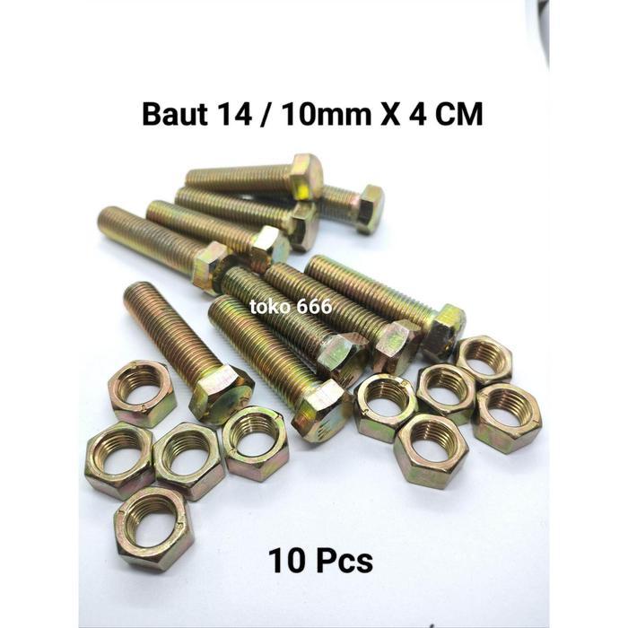 (Paket 10 Pcs) Baut 14 + Mur (10mm) X 4cm