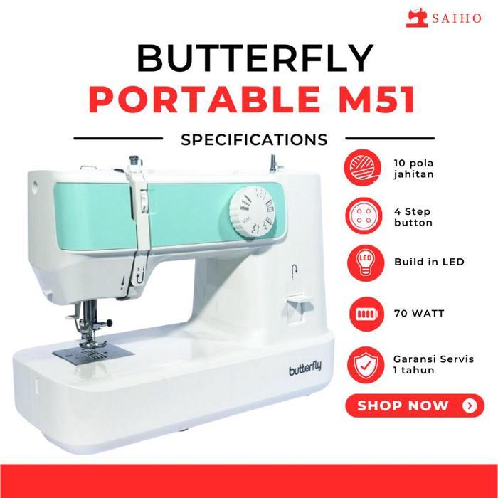 Mesin Jahit Portable BUTTERFLY M51 Portable Multifungsi