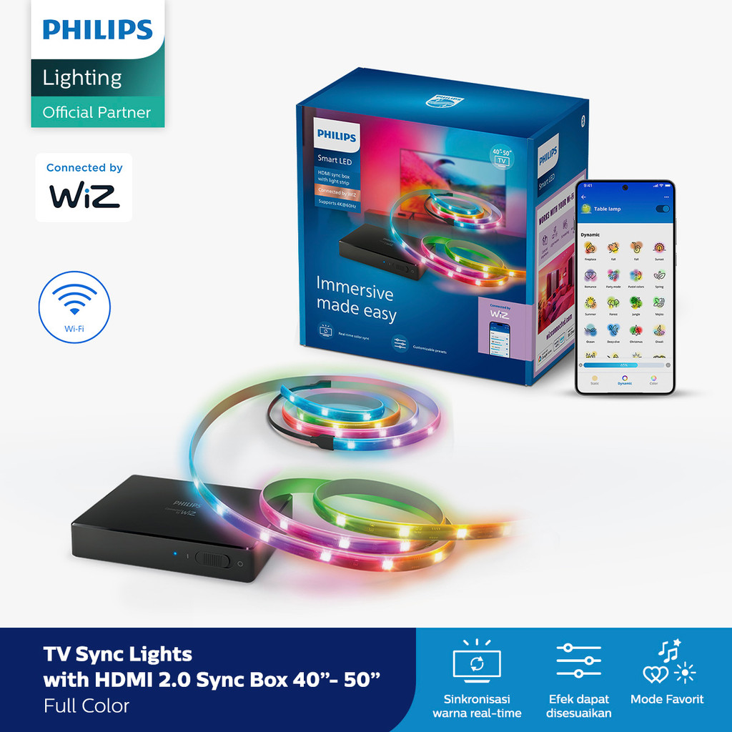 Philips Lampu Smart Wifi HDMI 2.0 Sync box with backlight 40" - 50'' - Lampu TV