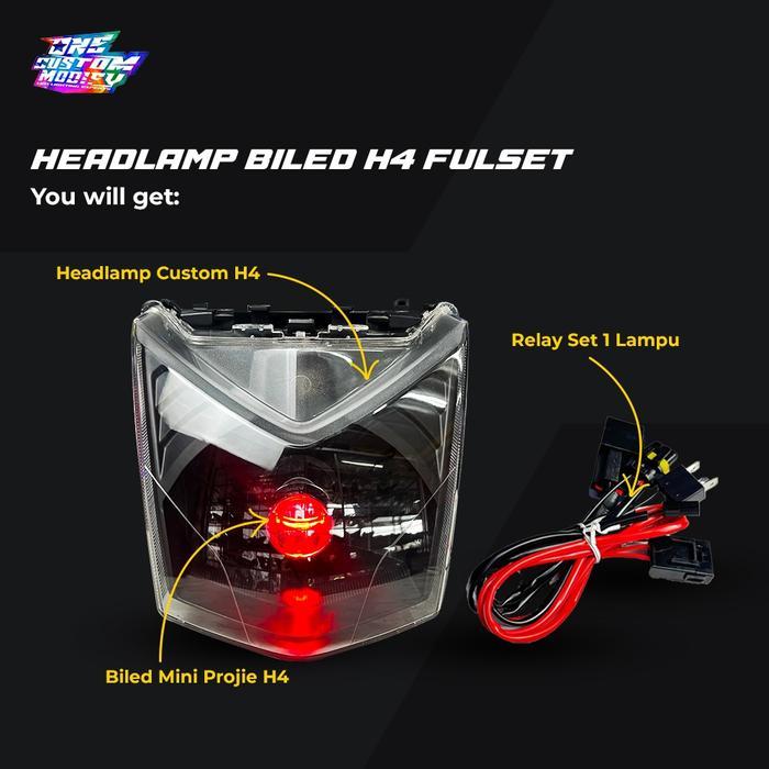 Headlamp Biled Fullset Mini Biled H4 Beat Fi Lampu Utama Pnp Relay