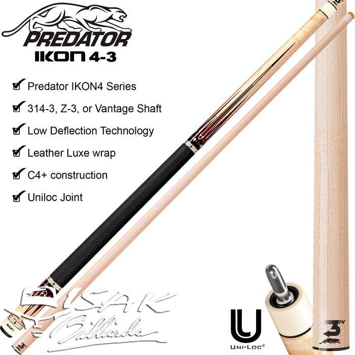 Predator Ikon4-3 Uniloc Low Deflection Billiard Cue Stick Stik Biliar