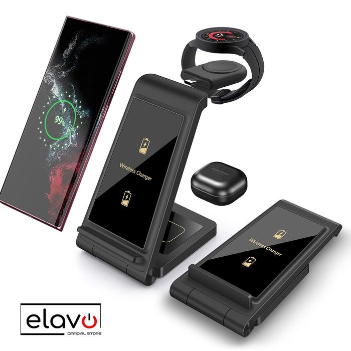Elavo 3 In 1 Multifungsi Wireless Charger Cocok Untuk Samsung Devices Seperti Hp Galaxy Fold Z Flip